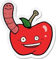 sticker of a cartoon apple with worm vector