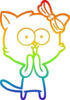 rainbow gradient line drawing cartoon cat vector