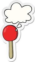 cartoon lollipop and thought bubble as a printed sticker vector