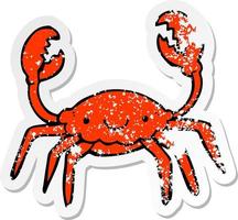 distressed sticker of a cartoon crab vector