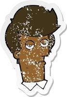 retro distressed sticker of a cartoon bored man vector