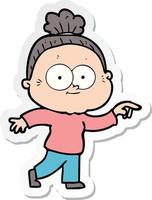 sticker of a cartoon happy old woman vector