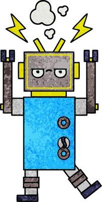 retro grunge texture cartoon malfunctioning robot