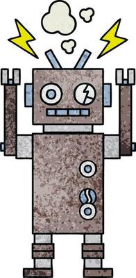retro grunge texture cartoon malfunctioning robot