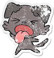 distressed sticker of a cartoon disgusted dog vector