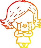 warm gradient line drawing cartoon girl crying vector