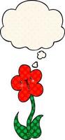 cartoon flower and thought bubble in comic book style vector