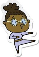 sticker of a cartoon woman wearing glasses vector
