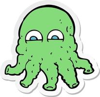 sticker of a cartoon alien squid face vector