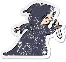 distressed sticker of a cartoon assassin vector