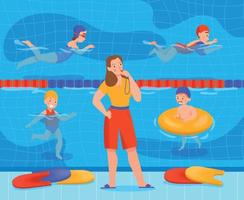 Kids Swimming Pool Class Composition vector