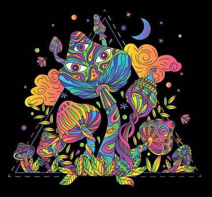 Trippy Mushrooms Neon Composition