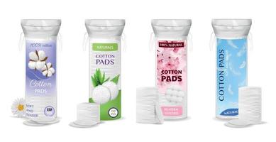 Realistic Cosmetic Cotton Pads Packaging Icon Set vector