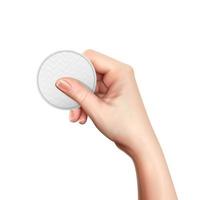 Realistic Cosmetic Cotton Pads Hand Composition vector
