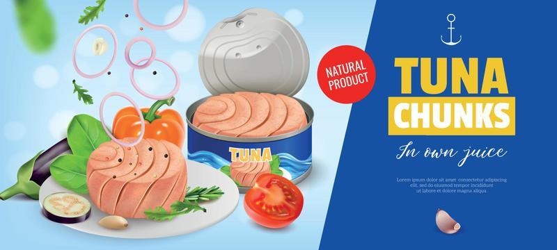 Realistic Tuna Canned Horizontal Poster