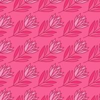 Beautiful flower seamless pattern. Simple outline floral wallpaper. vector