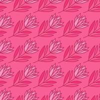 Beautiful flower seamless pattern. Simple outline floral wallpaper. vector