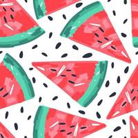 patrón sin costuras con sandías. rebanadas de sandía dibujadas a mano y papel tapiz sin fin de semillas. lindo telón de fondo de frutas.diseño de alimentos para tela, estampado textil, envoltura, cubierta. ilustración vectorial vector