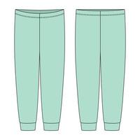 dibujo técnico de pantalones para niños. color menta plantilla de diseño de pantalones de ropa de casa para niños vector