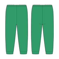 Children's pants technical sketch. Green color. Kids home wear trousers design template vector