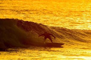 surfista de silueta al atardecer foto