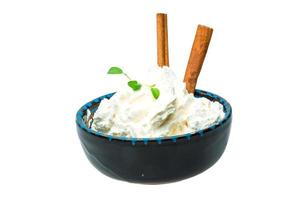 Cottage cheese in dish photo