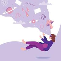 Woman Flying While Playing with Augmented Reality Glasess vector