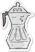 distressed sticker of a cartoon coffee pot vector