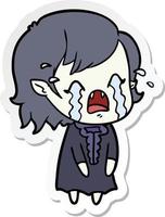 sticker of a cartoon crying vampire girl vector