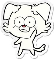 sticker of a nervous dog cartoon waving vector