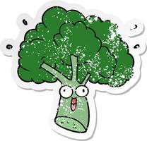 distressed sticker of a cartoon broccoli vector