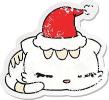 pegatina angustiada de navidad caricatura de gato kawaii vector