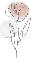 Flowers drawn by a line with watercolor stains. vector