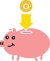 flat color retro cartoon piggy bank vector