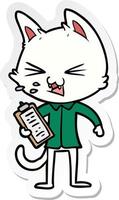 sticker of a cartoon salesman cat hissing vector