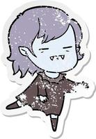 distressed sticker of a cartoon undead vampire girl vector