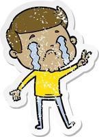 distressed sticker of a cartoon man crying vector