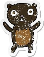 retro distressed sticker of a cartoon black bear cub vector