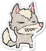 distressed sticker of a angry wolf cartoon vector