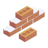 Construction material, isometric icon of bricks vector