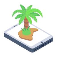 A tropical area with palm trees is depicting island in isometric icon vector