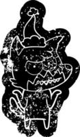 icono angustiado de dibujos animados de un zorro sonriente con sombrero de santa vector