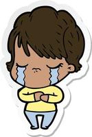 sticker of a cartoon woman crying vector