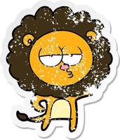 distressed sticker of a cartoon bored lion vector