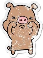 distressed sticker of a cartoon grumpy pig vector