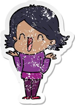 distressed sticker of a cartoon happy woman