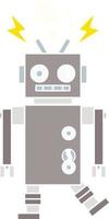 flat color retro cartoon malfunctioning robot vector