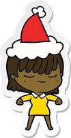 sticker cartoon of a woman wearing santa hat vector