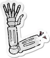 retro distressed sticker of a cartoon robot arm vector