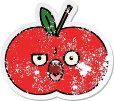 distressed sticker of a cute cartoon red apple vector